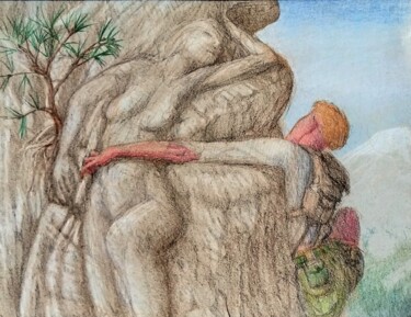 Drawing titled "The Rock Climber" by Edwin Loftus, Original Artwork, Pencil Mounted on Other rigid panel