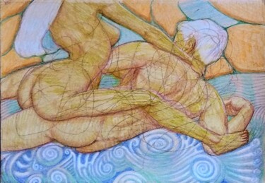 Drawing titled "Lovers Frolicking" by Edwin Loftus, Original Artwork, Pastel Mounted on Other rigid panel