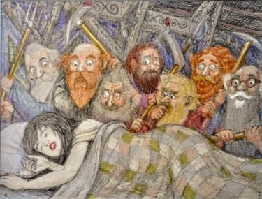 Рисунок под названием "Snow White and the…" - Edwin Loftus, Подлинное произведение искусства, Карандаш Установлен на Другая…