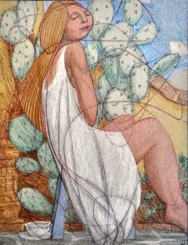 Рисунок под названием "Woman in a Desert G…" - Edwin Loftus, Подлинное произведение искусства, Пастель Установлен на Другая…