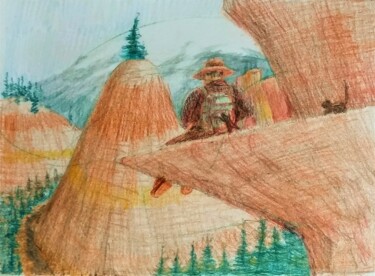 Robbers on the Trail Drawing titled "Robbers on the Trail" by Edwin Loftus, Original Art, Pencil Mounted on Other rigid panel