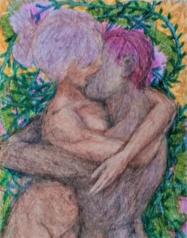 Drawing titled "Lovers Embrace" by Edwin Loftus, Original Artwork, Pencil Mounted on Other rigid panel