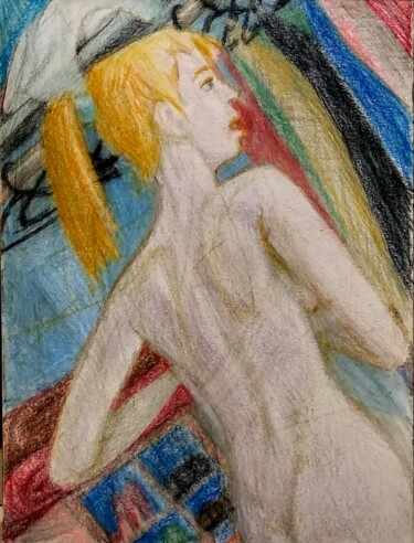 Dibujo titulada "The Artist at Work,…" por Edwin Loftus, Obra de arte original, Pastel Montado en Otro panel rígido