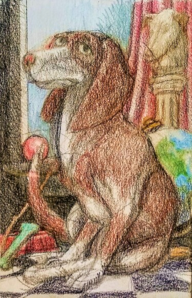 Portrait of a Distinguished Dog Drawing titled "Portrait of a Disti…" by Edwin Loftus, Original Art, Pencil Mounted on Other rigid panel