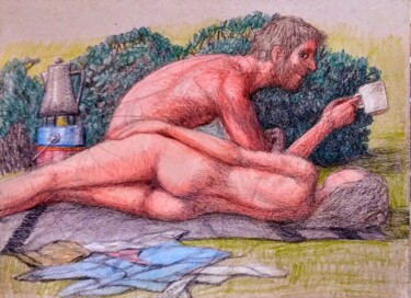 Drawing titled "Picnic in a Park 2" by Edwin Loftus, Original Artwork, Pastel Mounted on Other rigid panel