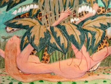 「Hidden from Panthers」というタイトルの描画 Edwin Loftusによって, オリジナルのアートワーク, パステル その他の剛性パネルにマウント