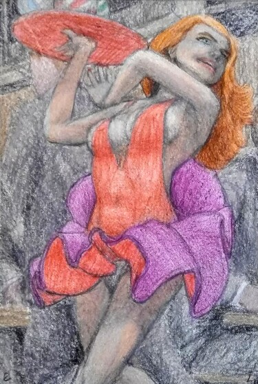 图画 标题为“The Waitress 2” 由Edwin Loftus, 原创艺术品, 粉彩 安装在其他刚性面板上