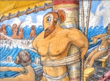 Dessin intitulée "Odysseus and the Si…" par Edwin Loftus, Œuvre d'art originale, Pastel Monté sur Autre panneau rigide