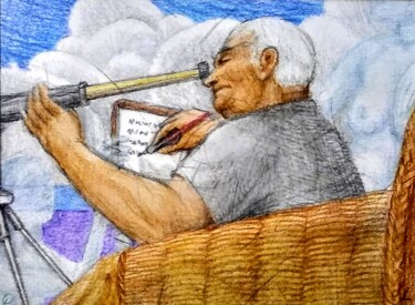 The Scientist studies Nature Drawing titled "The Scientist studi…" by Edwin Loftus, Original Art, Pastel Mounted on Other rigid panel