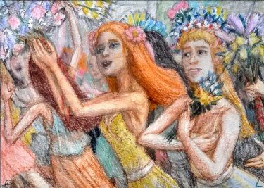 Desenho intitulada "The Festival of the…" por Edwin Loftus, Obras de arte originais, Pastel Montado em Outro painel rígido