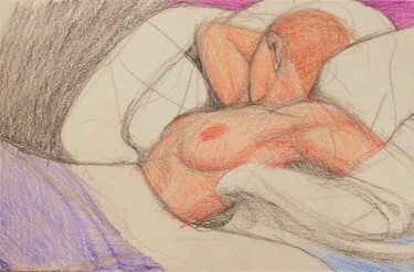 Drawing titled "Nude Sleeping in Bed" by Edwin Loftus, Original Artwork, Pastel Mounted on Other rigid panel