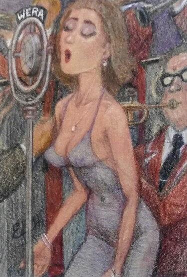 Tekening getiteld "The Jazz Singer" door Edwin Loftus, Origineel Kunstwerk, Pastel Gemonteerd op Andere stijve panelen