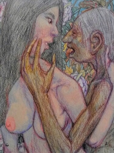Drawing titled "Youth and Age" by Edwin Loftus, Original Artwork, Pastel Mounted on Other rigid panel