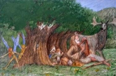 Dessin intitulée "A Song of Ossian" par Edwin Loftus, Œuvre d'art originale, Pastel Monté sur Autre panneau rigide