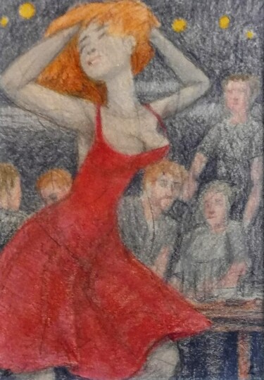 Dibujo titulada "The Beautiful Girl…" por Edwin Loftus, Obra de arte original, Pastel Montado en Otro panel rígido