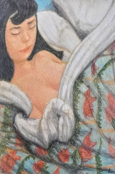 Рисунок под названием "Woman Sleeping" - Edwin Loftus, Подлинное произведение искусства, Пастель Установлен на Другая жестка…