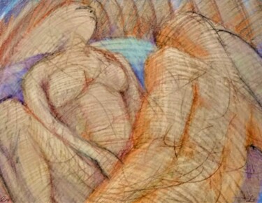 Dibujo titulada "Lovers 25" por Edwin Loftus, Obra de arte original, Pastel Montado en Otro panel rígido