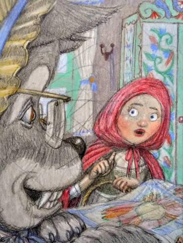 Little Red Ridinghood Drawing titled "Little Red Ridingho…" by Edwin Loftus, Original Art, Pastel Mounted on Other rigid panel