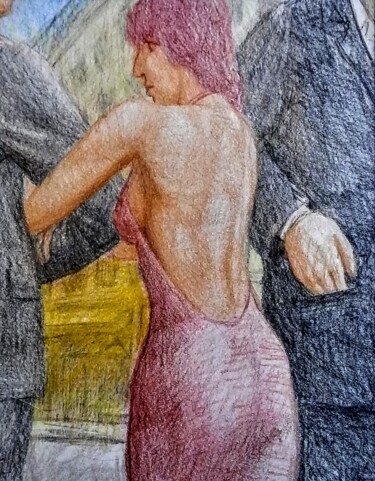 Drawing titled "Woman with Escort" by Edwin Loftus, Original Artwork, Pastel Mounted on Other rigid panel