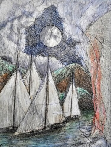 Zeichnungen mit dem Titel "Running the gap by…" von Edwin Loftus, Original-Kunstwerk, Pastell Auf Andere starre Platte monti…