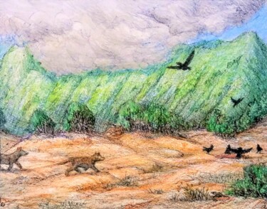 Dessin intitulée "On a mountain trail…" par Edwin Loftus, Œuvre d'art originale, Pastel Monté sur Autre panneau rigide