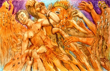 Disegno intitolato "Would-be Escapees m…" da Edwin Loftus, Opera d'arte originale, Pastello Montato su Altro pannello rigido