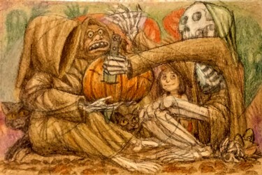 Zeichnungen mit dem Titel "Rebecca and the Hal…" von Edwin Loftus, Original-Kunstwerk, Pastell Auf Andere starre Platte mont…