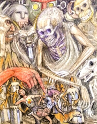 Dessin intitulée "Dead Things and Dem…" par Edwin Loftus, Œuvre d'art originale, Pastel Monté sur Autre panneau rigide