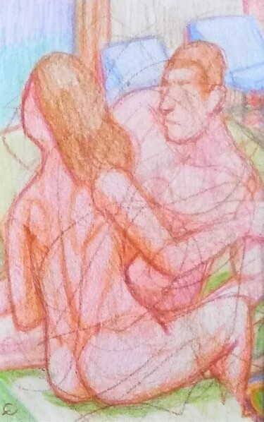 Zeichnungen mit dem Titel "Lovers, Interruption" von Edwin Loftus, Original-Kunstwerk, Pastell Auf Andere starre Platte mont…