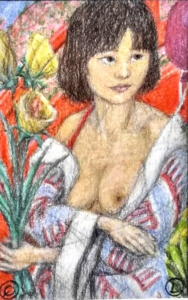 Dibujo titulada "Pretty Girl 6" por Edwin Loftus, Obra de arte original, Pastel Montado en Otro panel rígido