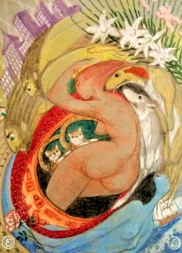 Рисунок под названием "The Beauty and thos…" - Edwin Loftus, Подлинное произведение искусства, Пастель Установлен на Другая…