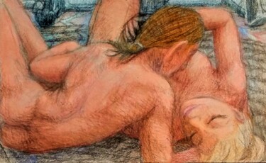 Dibujo titulada "Lovers 29" por Edwin Loftus, Obra de arte original, Pastel Montado en Otro panel rígido