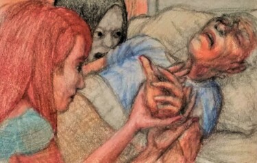The Not-Unexpected Visitor Zeichnungen mit dem Titel "The Not-Unexpected…" von Edwin Loftus, Original-Kunstwerk, Pastell Auf Andere starre Platte monti…
