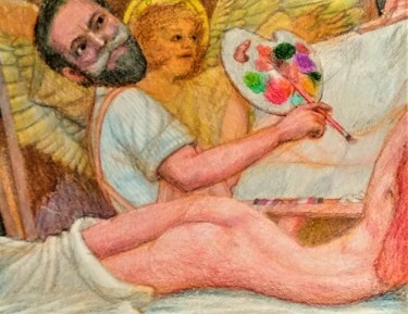 Dibujo titulada "The Artist at Work 8" por Edwin Loftus, Obra de arte original, Pastel Montado en Otro panel rígido