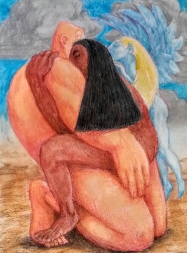 Dibujo titulada "Lovers 30" por Edwin Loftus, Obra de arte original, Pastel Montado en Otro panel rígido