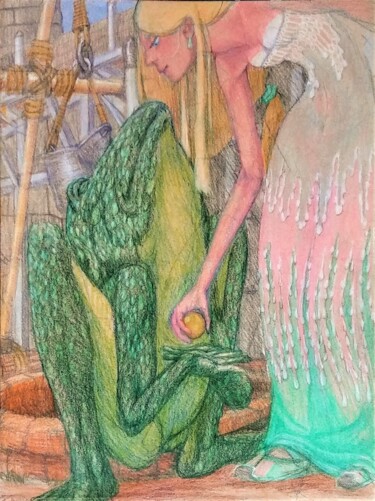 Dessin intitulée "The Princess and th…" par Edwin Loftus, Œuvre d'art originale, Pastel Monté sur Autre panneau rigide