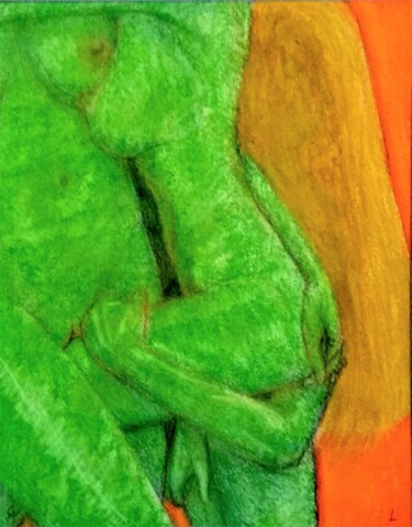 Dibujo titulada "Threesome in green,…" por Edwin Loftus, Obra de arte original, Pastel Montado en Otro panel rígido