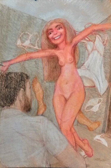 Dessin intitulée "Surprise!" par Edwin Loftus, Œuvre d'art originale, Pastel Monté sur Autre panneau rigide