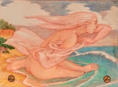 Dibujo titulada "Goddess of the Shor…" por Edwin Loftus, Obra de arte original, Pastel Montado en Otro panel rígido