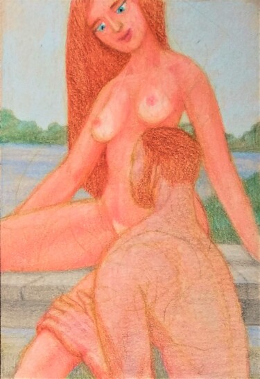 Рисунок под названием "Lovers 33" - Edwin Loftus, Подлинное произведение искусства, Пастель Установлен на Другая жесткая пан…