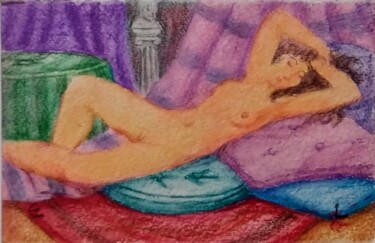 Tekening getiteld "Reclining Nude 3" door Edwin Loftus, Origineel Kunstwerk, Pastel Gemonteerd op Andere stijve panelen
