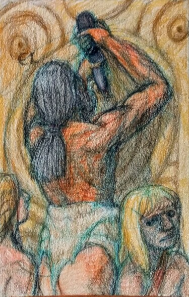 Schilderij getiteld "The Artist at Work…" door Edwin Loftus, Origineel Kunstwerk, Pastel Gemonteerd op Andere stijve panelen