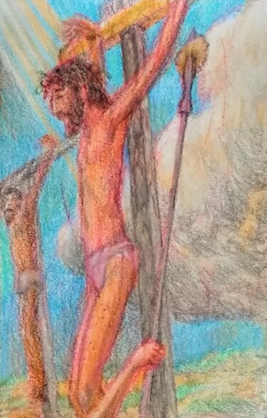 Drawing titled "Christ Taunted" by Edwin Loftus, Original Artwork, Pastel Mounted on Other rigid panel