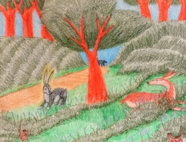 Desenho intitulada "The Rabbit's Choice" por Edwin Loftus, Obras de arte originais, Pastel Montado em Outro painel rígido