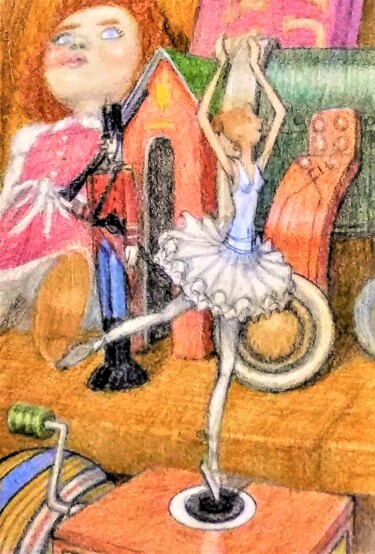 Dibujo titulada "Love in the Toy-mak…" por Edwin Loftus, Obra de arte original, Pastel Montado en Otro panel rígido