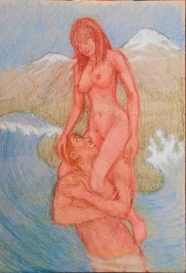 Dibujo titulada "Lovers 35" por Edwin Loftus, Obra de arte original, Pastel Montado en Otro panel rígido