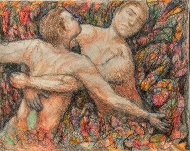 Dessin intitulée "Lovers 36" par Edwin Loftus, Œuvre d'art originale, Pastel Monté sur Autre panneau rigide