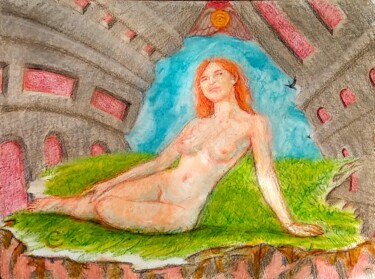 제목이 "Venus Reclining in…"인 그림 Edwin Loftus로, 원작, 파스텔 기타 단단한 패널에 장착됨