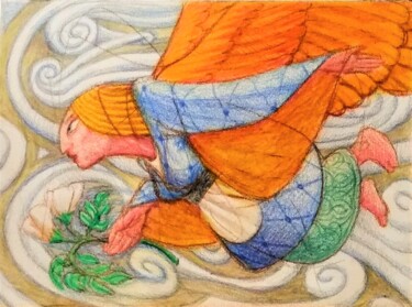 Angel in Flight Drawing titled "Angel in Flight" by Edwin Loftus, Original Art, Pastel Mounted on Other rigid panel