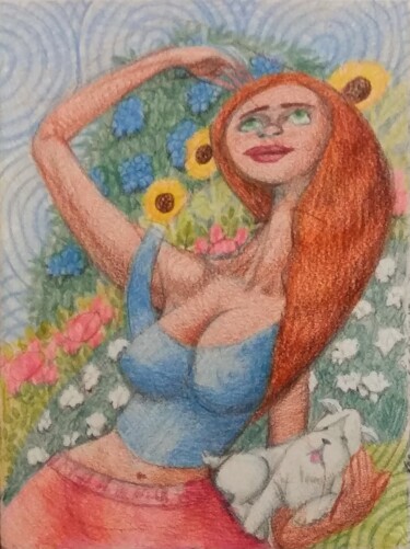 Drawing titled "Woman with a Small…" by Edwin Loftus, Original Artwork, Pastel Mounted on Other rigid panel